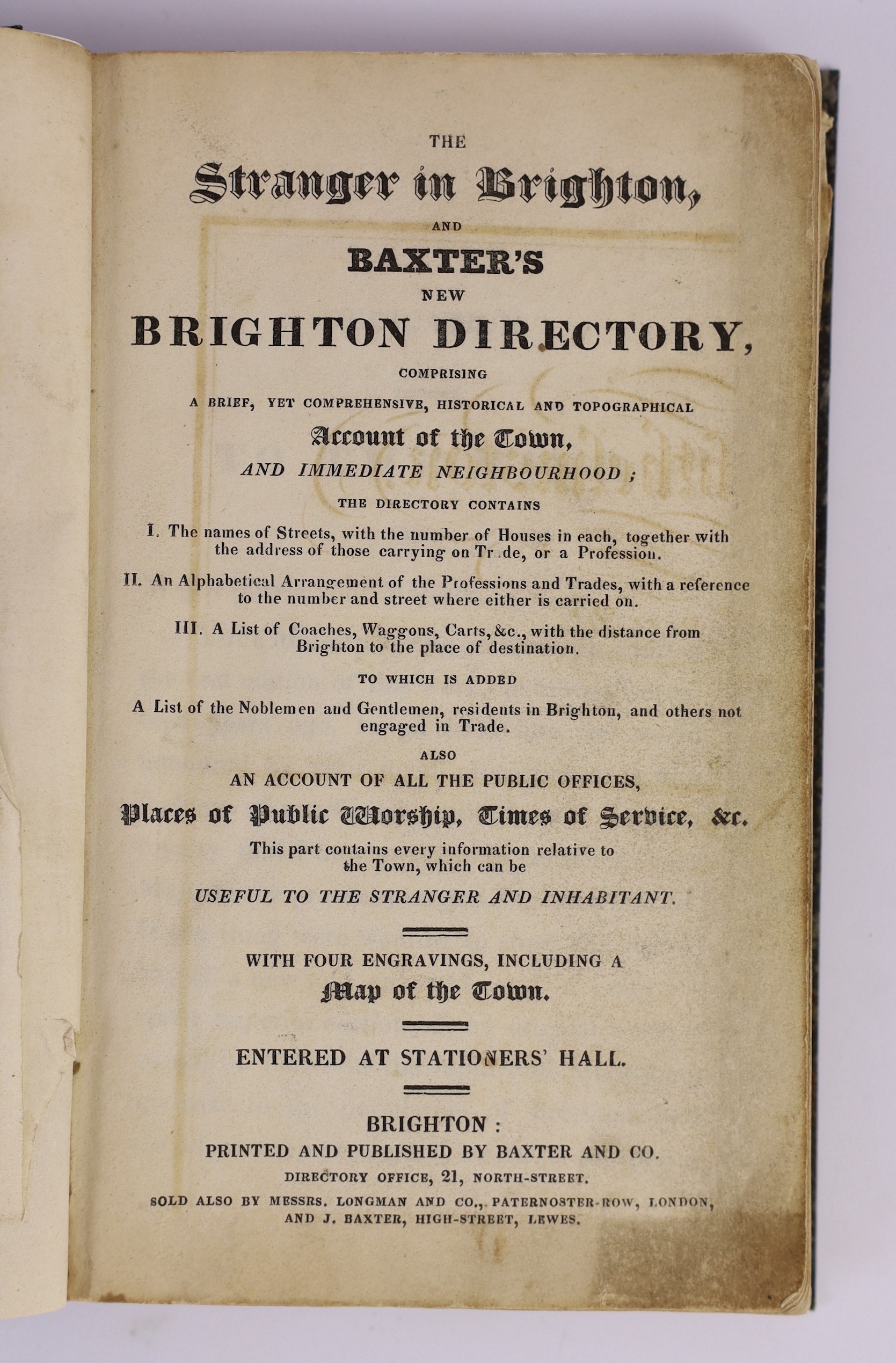 BRIGHTON: Relhan, Anthony - A Short History of Brighthelmston, with remarks on its air, and an analysis of its waters ... re-edited 1829 (by James Charles Michell). folded panoramic frontis: contemp. cloth. Brighton: pri